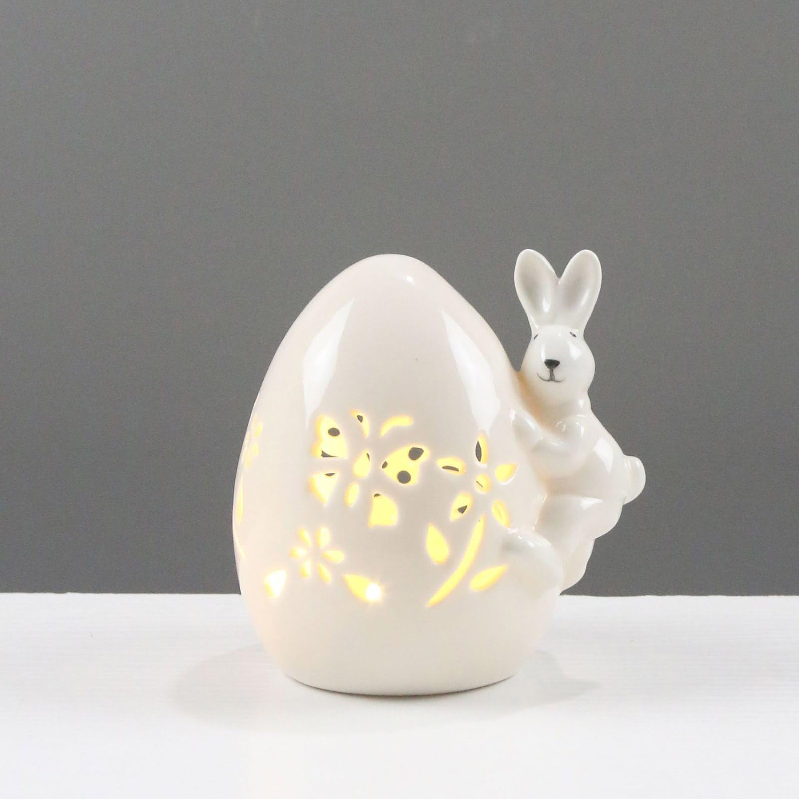 Uovo Di Pasqua In Vetro Con Luce LED – Decorazione Luminosa Da Tavolo – 12,5x16,4 Cm