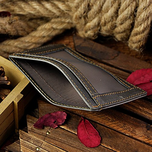 Image of Le'aokuu Genuine Leather Magnet Money Clip Credit Card Case Holder Slim Wallet