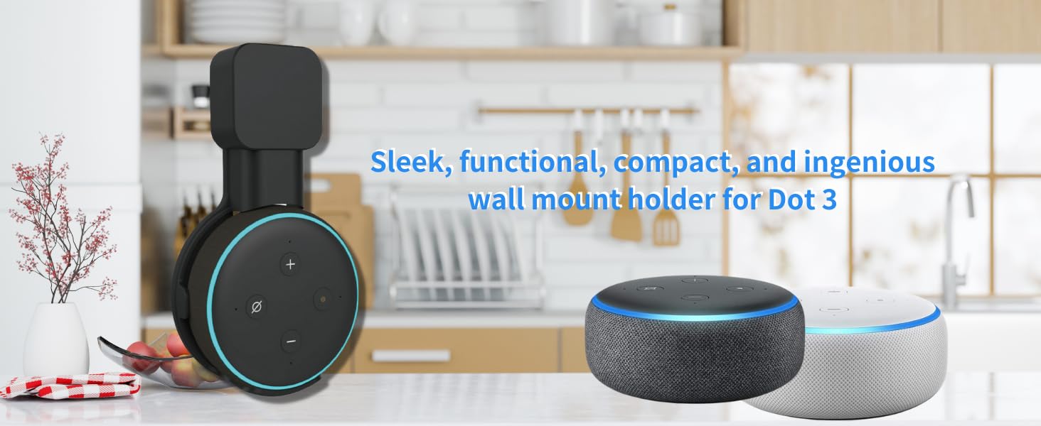 Sintron Smart Home Lautsprecher Wandhalterung für Dot 3. Generation & Google Mini, Halterung Ständer mit integriertem Kabelmanagement, Ideal für Küche, Bad & Schlafzimmer, Keine Schrauben (Schwarz)
