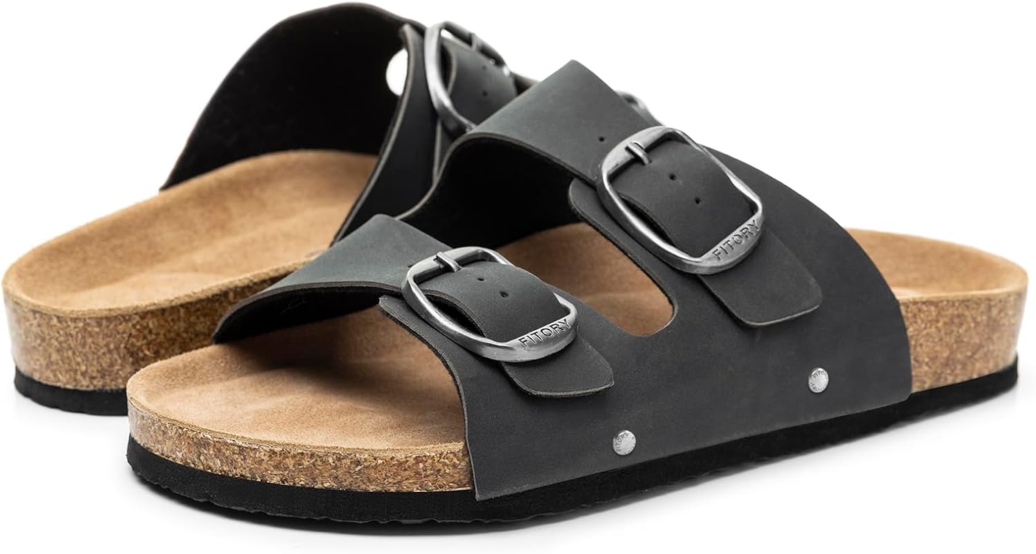 FITORY Womens Flat Sandals with Cork Footbed, Open Toe Slides Adjustable Slip On Slippers for Summer Size 6-11 - Image 3