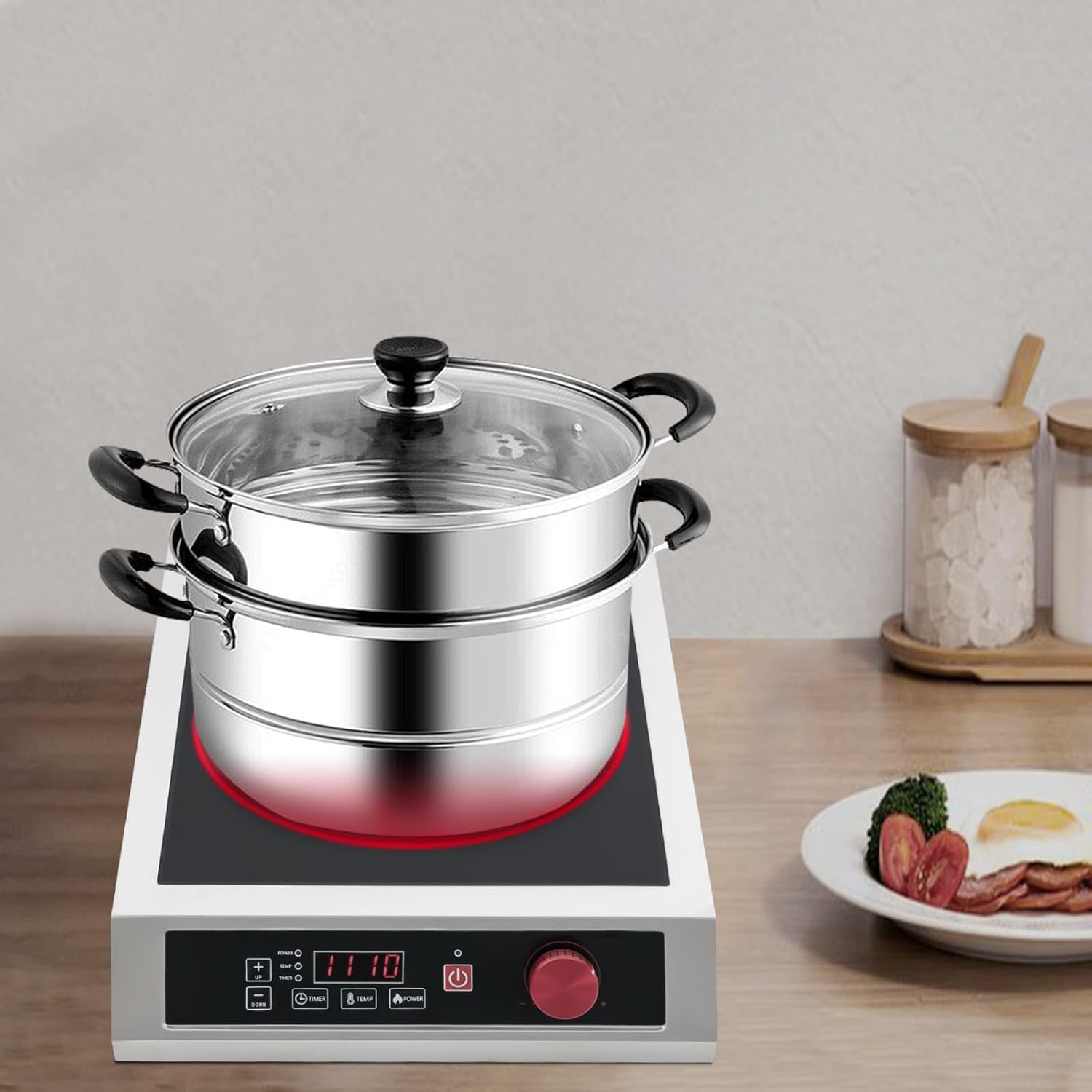 3500W Commercial Induction Cooktop, Professional Portable Induction Cooktop with LED Digital Display, Portable Countertop Burner with 10-Speed Temperature/Power Adjustable