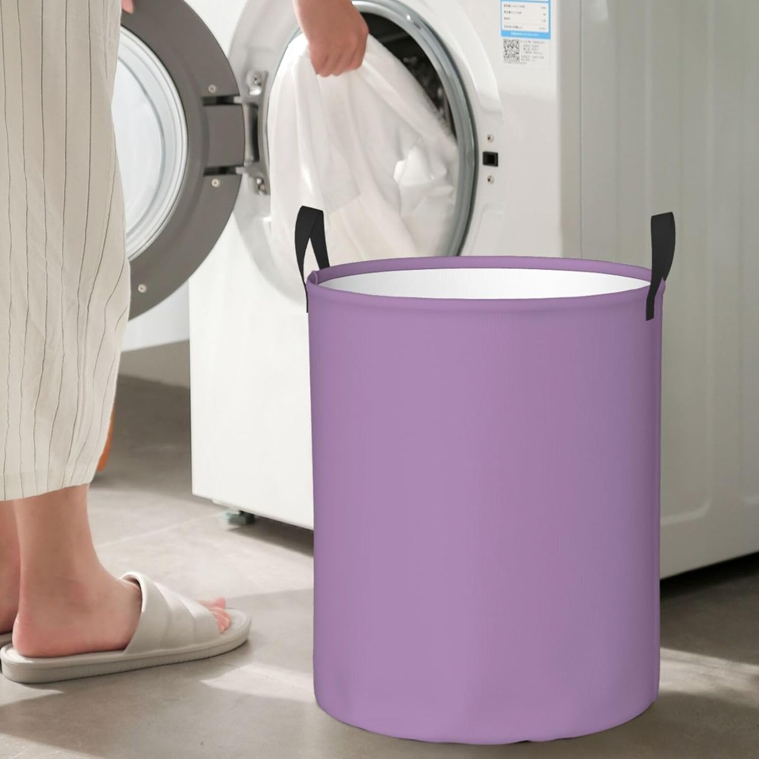 Violet Purple Laundry Hamper with Durable Handle Waterproof Collapsible Laundry Basket Round Dirty Clothes Storage Basket for Bathroom Bedroom Home