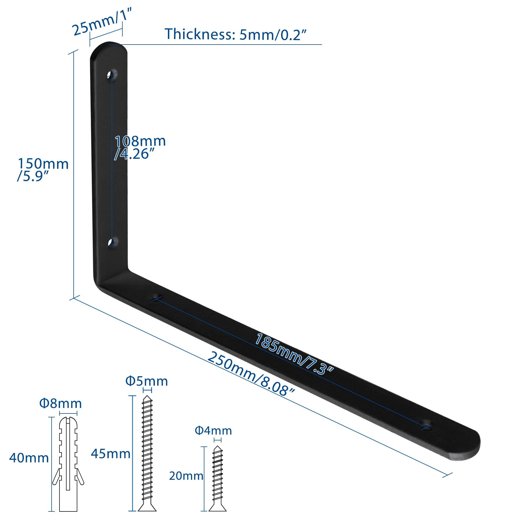 Mooche 4Pcs Shelf Brackets Black, Heavy Duty Angle Brackets, Metal L-Shaped Shelf Bracket - Image 2