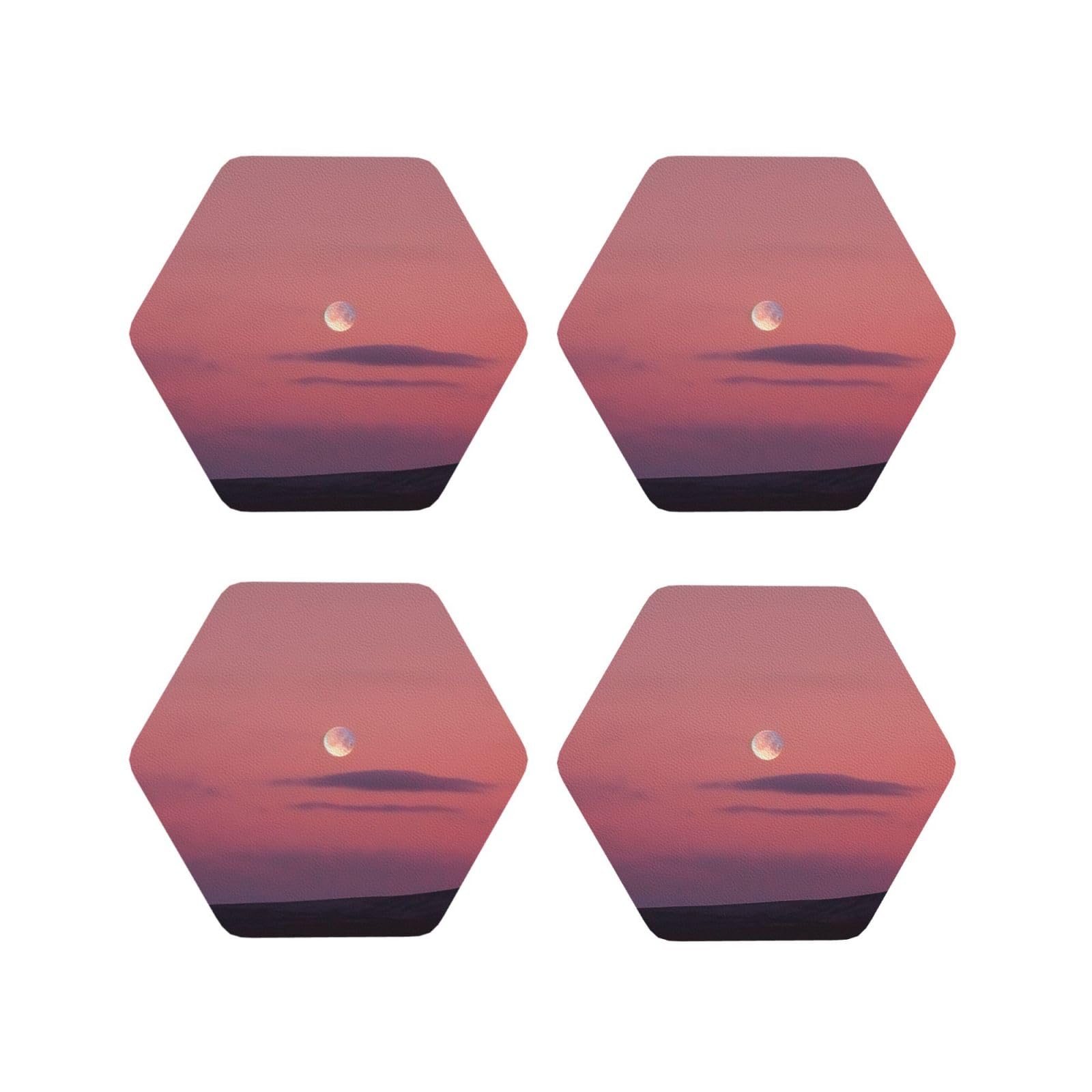 4pcs Drink Coasters for Tabletop Protection, 4" Leather Coasters for Drinks, Sky and Moon Cup Coasters for Coffee Table Decor, Non-Slip Drinking Cup Mat for Hot Or Cold Drink