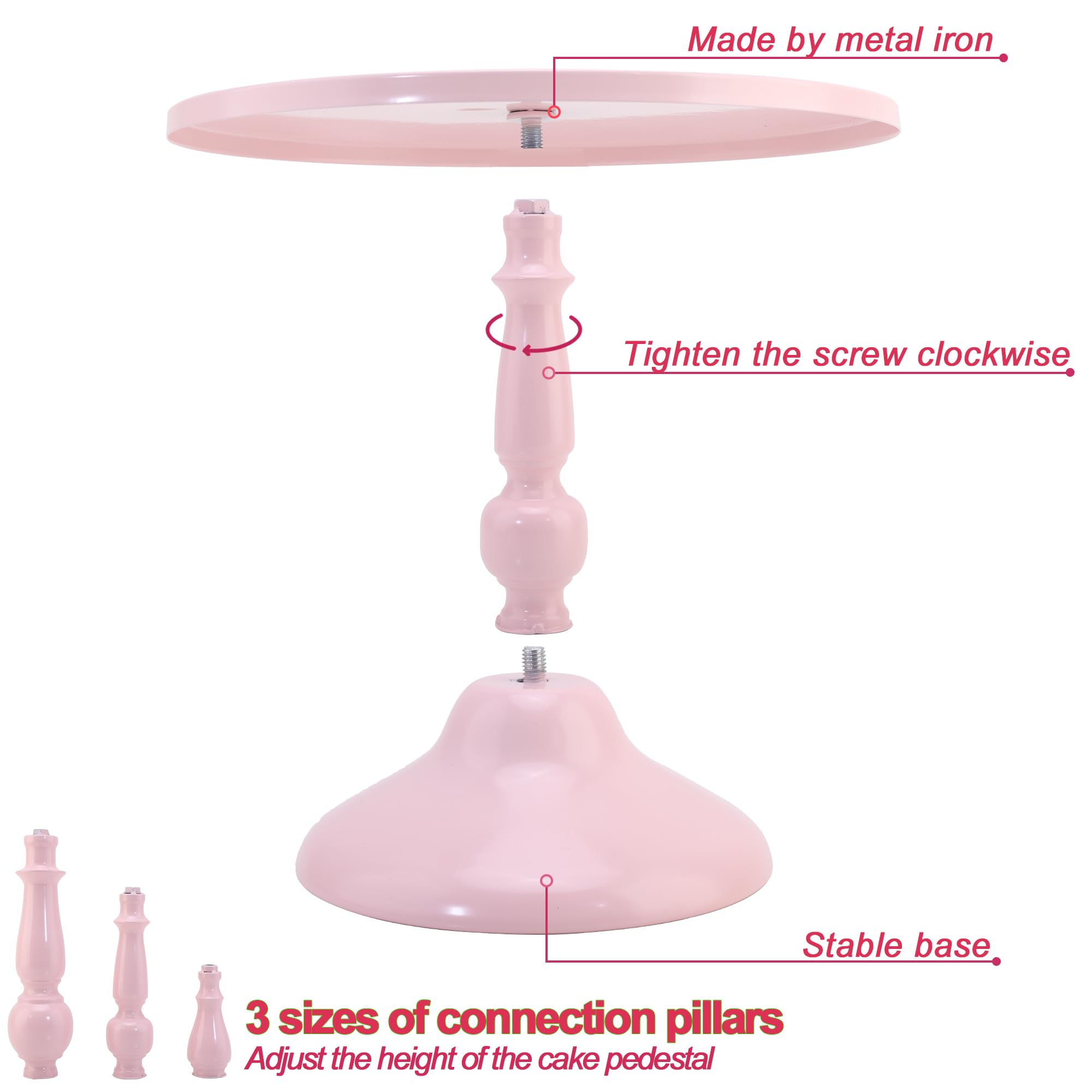 Juego de 3 soportes redondos de metal rosa para tartas, postres, pizzas, 8, 10 y 12 pulgadas, decoración para bodas, celebraciones, fiestas, cumpleaños, baby shower