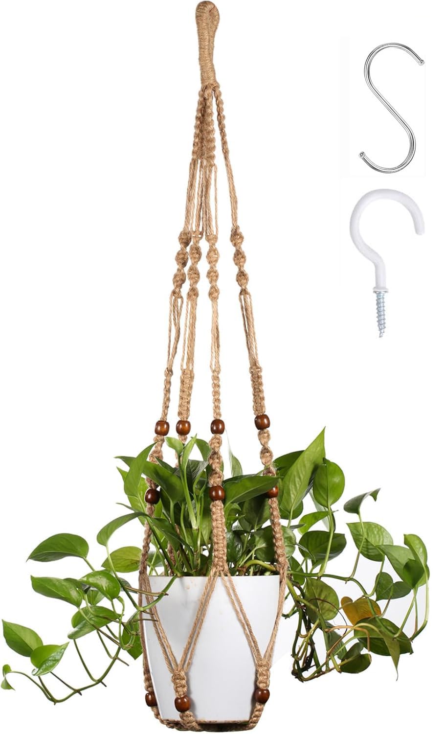 Wambere Fioriera in macramè, in corda di cotone, per appendere vasi di fiori e piante, per esterni, giardino, balcone, finestra, colore 1