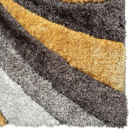 Image of Soft Shaggy Carpet 3x5 Feet - Ultra Plush, Non-Slip, High Pile 2 Inch Microfiber Rug for Bedroom, Living Room, Kids Room & Office - Modern Cozy Floor D�cor (Yellow Black C)