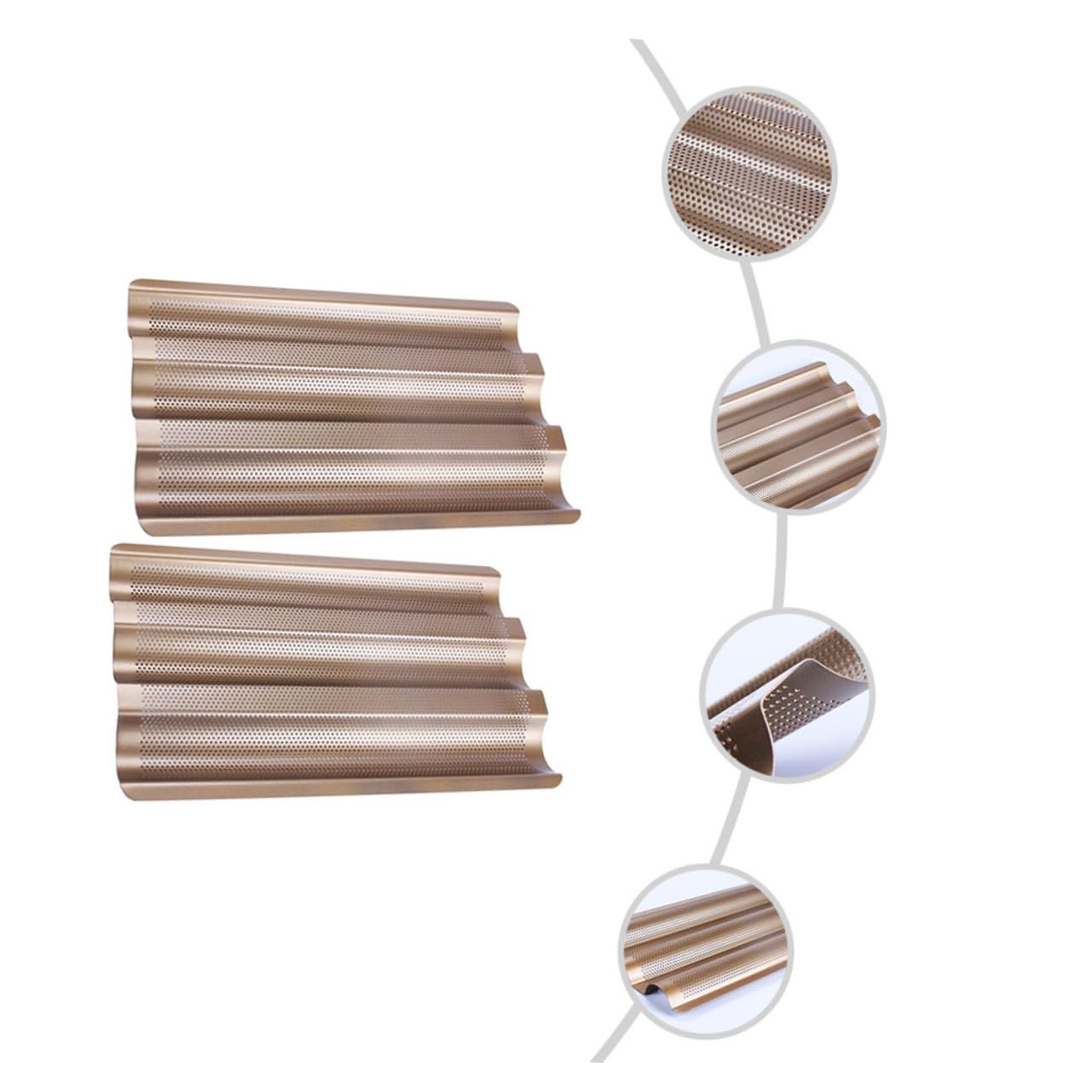 TIDTALEO 2 pièces Moule Baguette Antiadhésif Acier Doré Compartiments Cuisson Uniforme Rapide Lot de Petits Moules pour Français et Italien Fait Maison