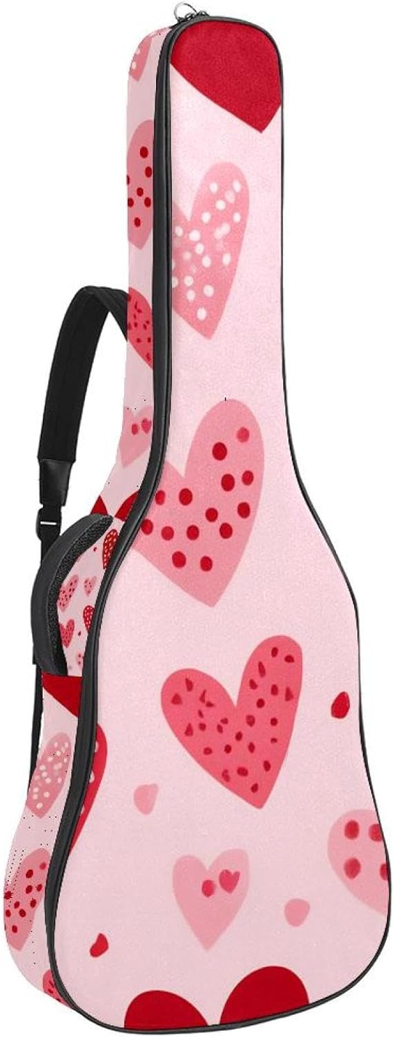 Acoustic Guitar Gig Bag 10mm Thick Padding, Soft Waterproof Guitar Case with Adjustable Backpack Straps for 40-42 Inch Guitar, Seamless Valentine's Day Little Hearts with Dots