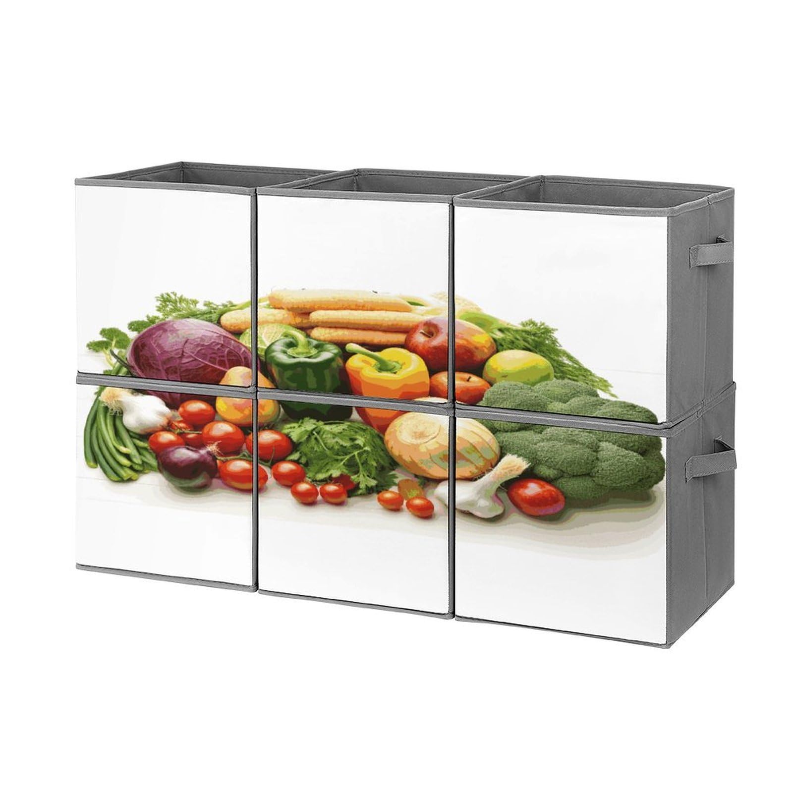 Fekiloot Style Fresh Vegetables And Fruits Storage Bin For Foldable And Handles,Closet Organizer Of 6-Pack Stackable,Storage Box For Living,Room, Office,Bedroom,Closet