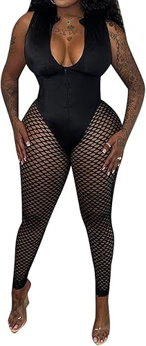 Uni Clau Overol entallado de una sola pieza para mujer, translúcido, con cuello en V profundo, malla enteriza estampada de leopardo, para discotecas.