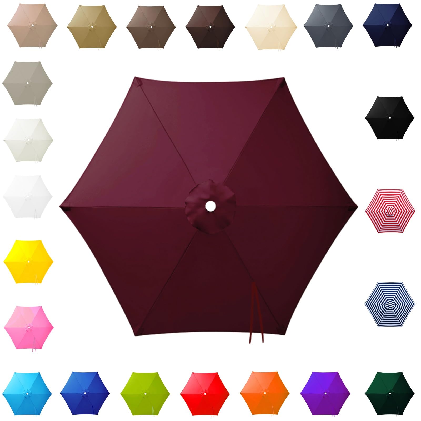 3.0m Replacement Parasol Canopy for 6 Arms, 2m-3m Patio Umbrella Cloth, Waterproof Outdoor Garden Canopy, Beach Parasols Covers, Fabric Sun Shade Top Only, for Pool Lawn(Burgundy,2.30m/7.5ft) โ image 1