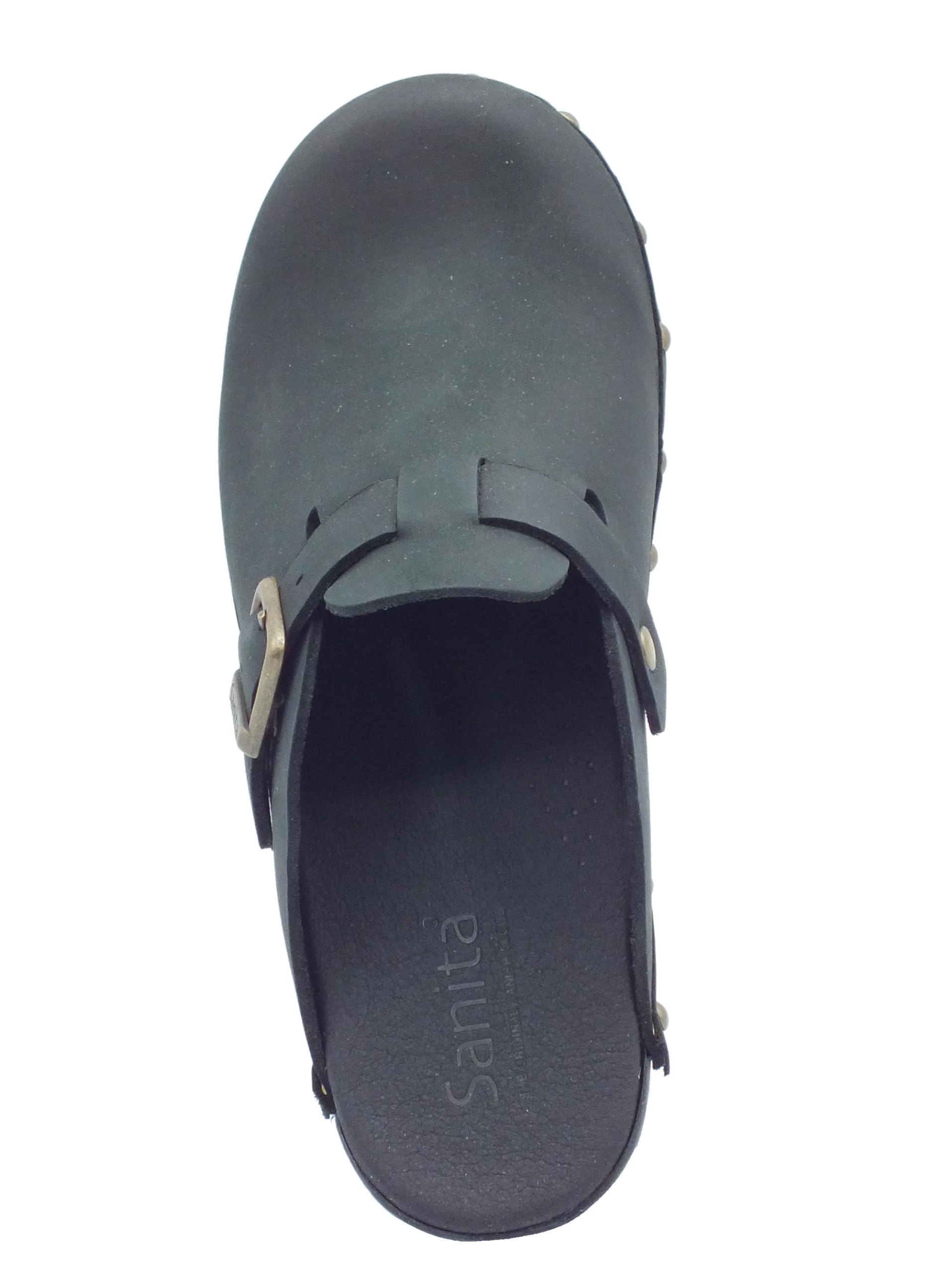 Sanita Sanila | Zoccoli Aperti da Donna | Zoccoli Artigianali Originali in Pelle Flessibile | Plantare Anatomico in Schiuma Morbida | Nero | 36 EU
