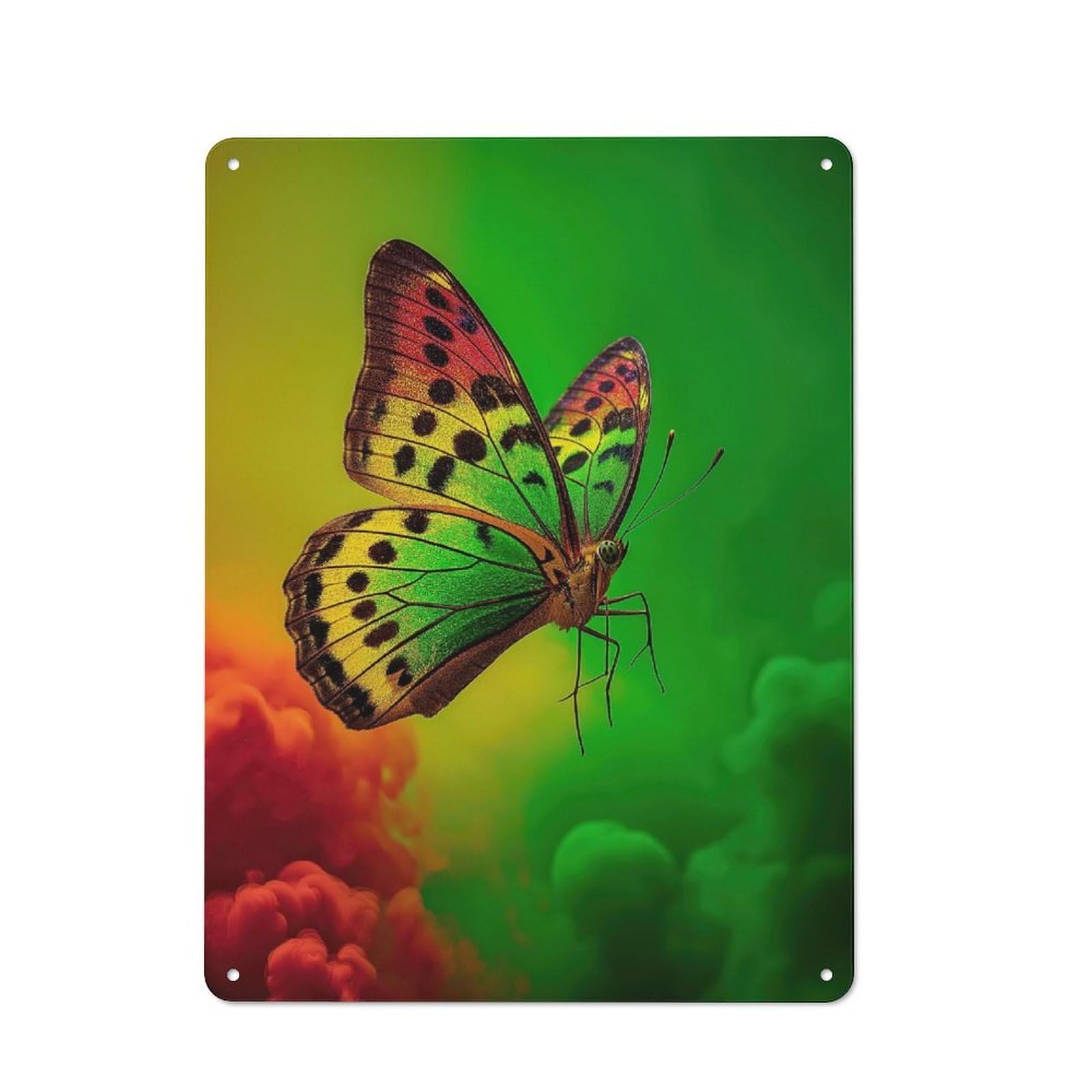 Junmoney Rasta Butterfly Rustic Tin Wall Plaque 40X30cm For Garage Or Workshop, For Home Interiors, Feature Walls And Decorative Displays
