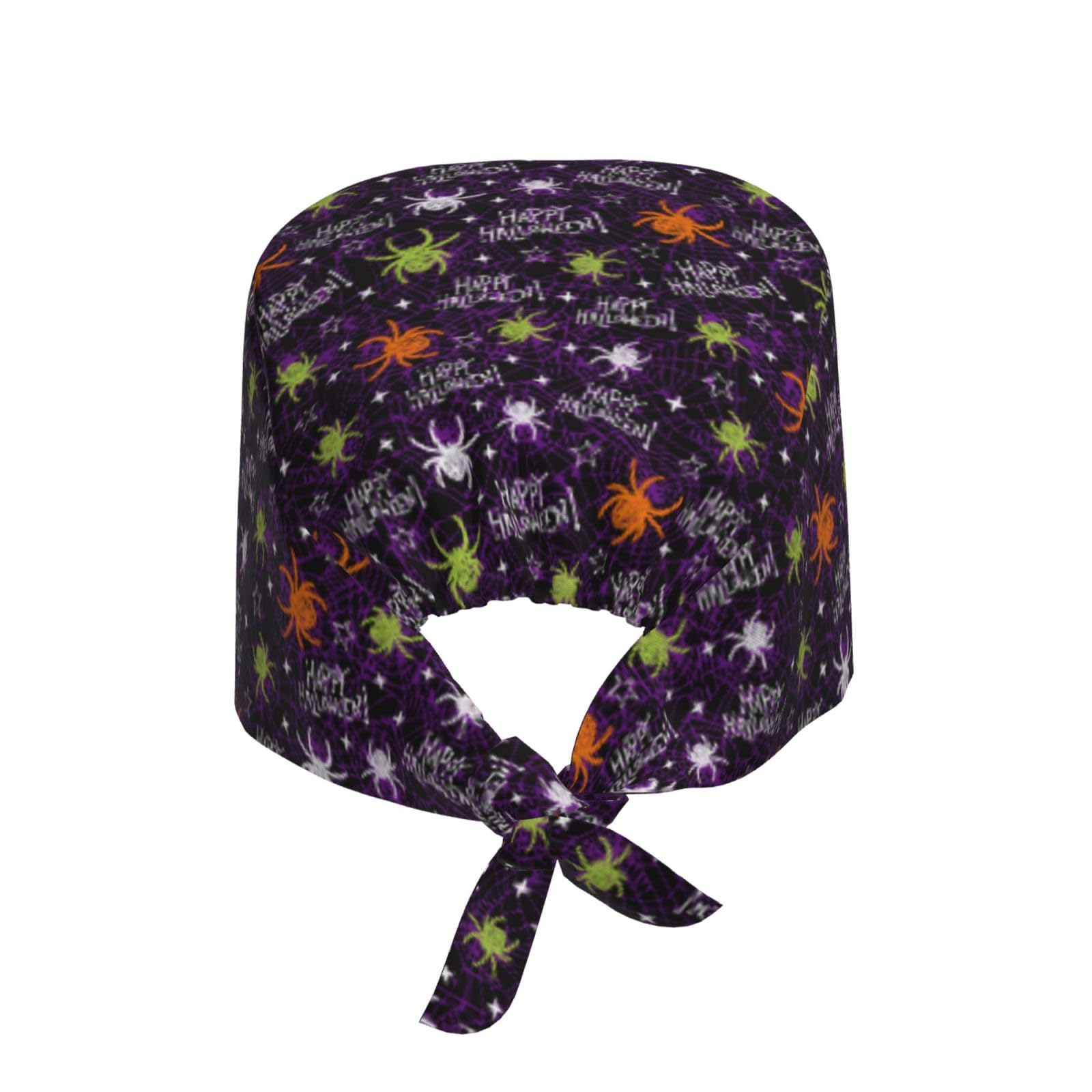 Kuilepa Halloween Print Working Caps With Sweatband Adjustable Working Hats Elastic Scrub Hats Nurse Scrub Cap