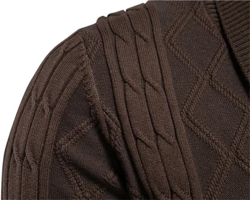 Men's Cotton Diamond Grid Knitted Cardigan V-Neck Casual Single Breasted Solid Color Business Knitted Wool Cardigan