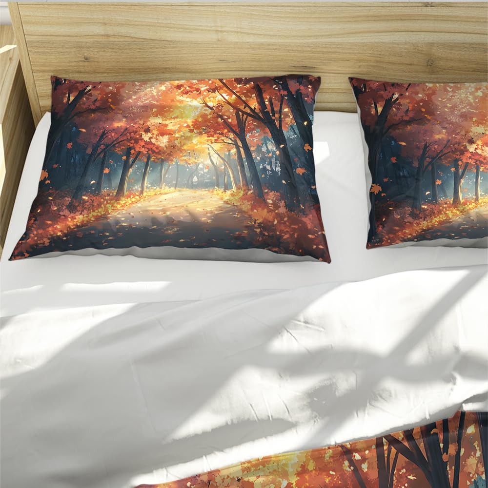 Fall Maple Forest Trails komplet pościeli 3-częściowy, poszewka na kołdrę z miękkiej mikrofibry z zamkiem błyskawicznym, 155 x 220 cm