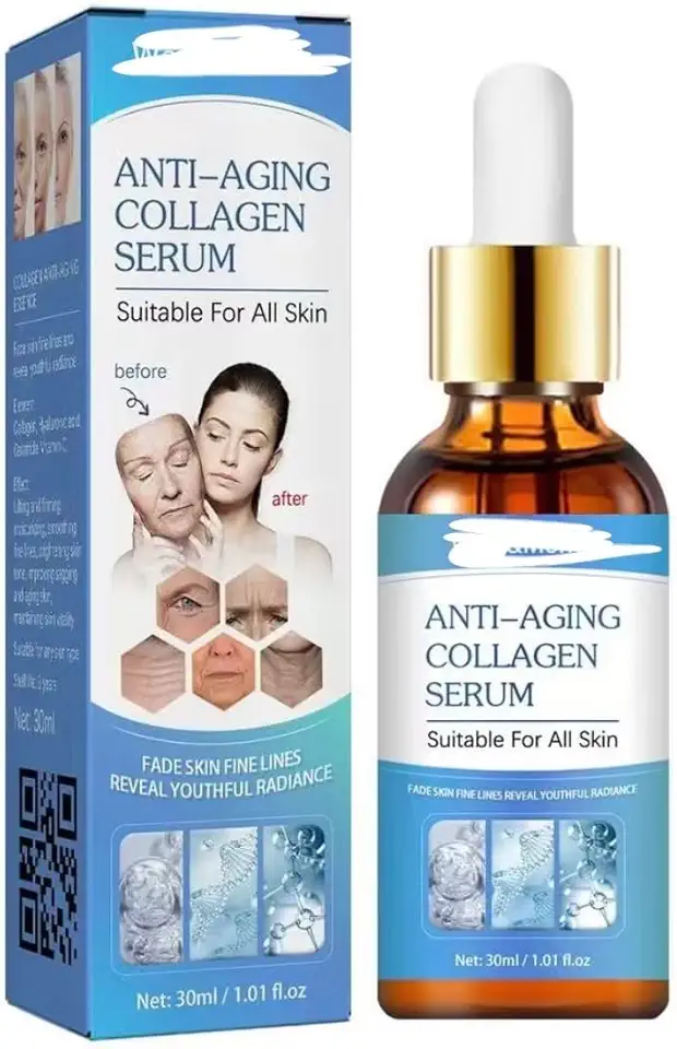 Sérum Anti-Idade com Colágeno, 30ml, Tratamento Facial para Rugas e Linhas de Expressão, Hidratante, Hidratação profunda!