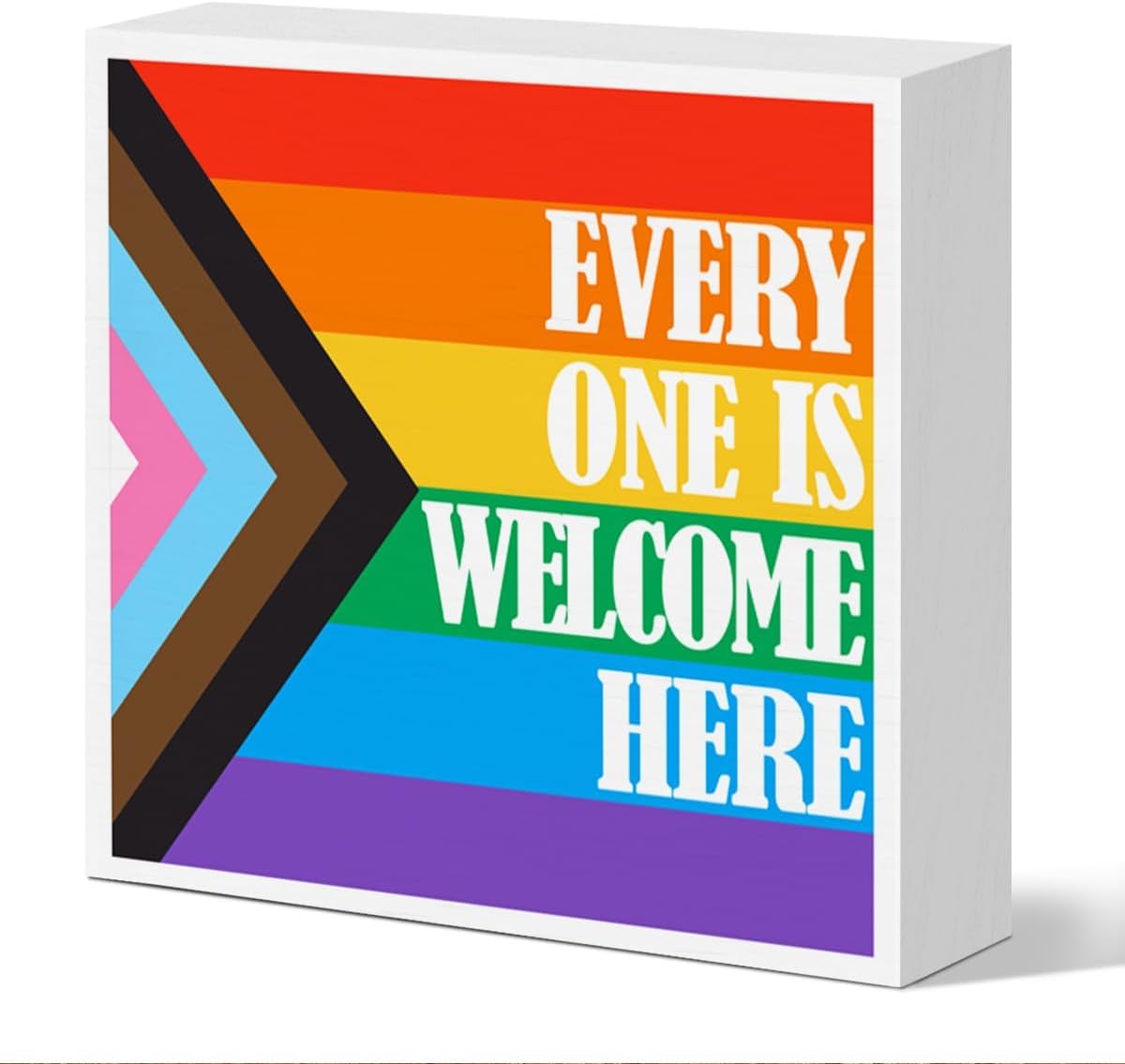 5x5 Inch Pride Box Sign, Everyone Is Welcome Here Rainbow Decor