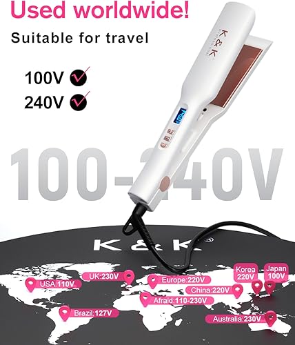 Miniatura 6 de K&K Plancha plana para el cabello, plancha plana ancha con función de iones negativos de 1.65 pulgadas, placa de cerámica con revestimiento de
