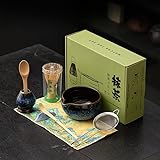 TOPDÉCORÉ Kit Matcha Complet Set Matcha Traditionnel en Bambou avec Fouet Matcha (Chasen),Cuillère & Support Coffret Thé Matcha Japonais Authentique pour Cérémonie Idée Cadeau (Macha)