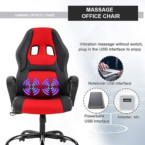 Miniatura 6 de Silla ergonómica para juegos de carreras, silla de oficina con soporte lumbar de masaje, reposacabezas y reposabrazos, respaldo alto, ajustable, de