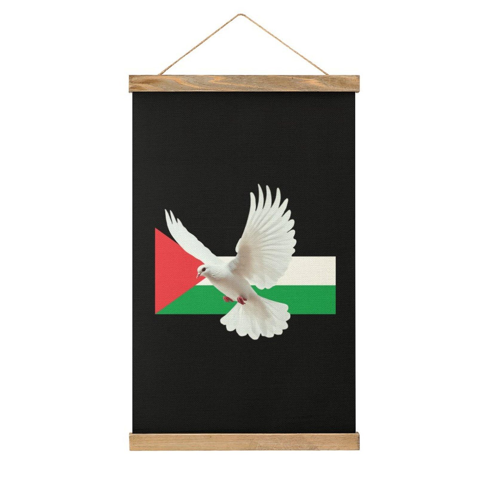 CGSBNGHA Peace Dove & Palestine Palestinian Flag Wall Art Prints Linen Hanging Painting Scroll Paintings Pictures Decor for Home