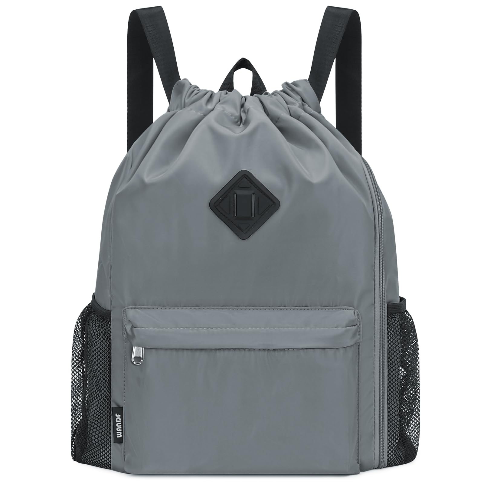 WANDF Drawstring Backpack Sports Gym Bag with Shoes Compartment, Water-Resistant String Backpack Cinch for Women Men(Large,Grey)