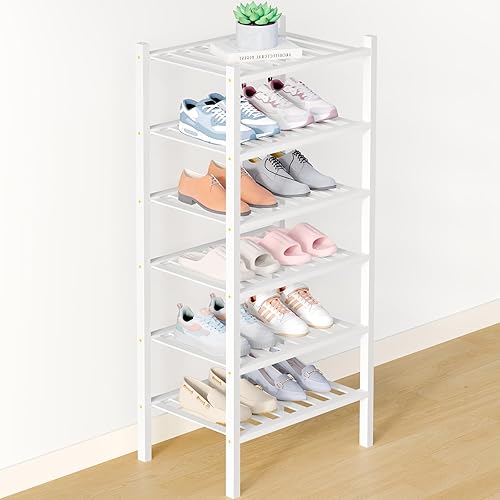 Miniatura 73 de Smiry Zapatero de bambú para clóset, organizador de zapatos apilable de 4 niveles largo de madera, estante de almacenamiento de zapatos Negro