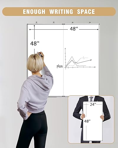 Miniatura 6 de Pizarra blanca magnética grande de borrado en seco de 48 x 48 pulgadas, tablero extraíble para colgar en la pared con 4 bolígrafos y 1 borrador seco