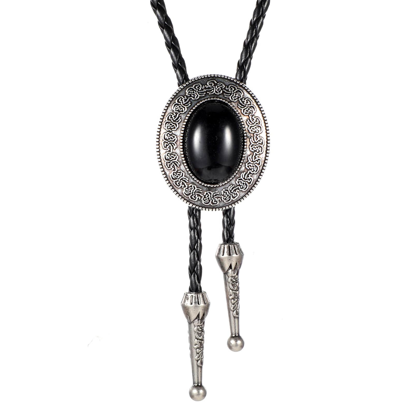 ElevateTech Cravate bolo pour homme - Accessoires de collier de forme ronde - Boléro occidental - Fait à la main avec alliage turquoise - Anniversaire (noir)