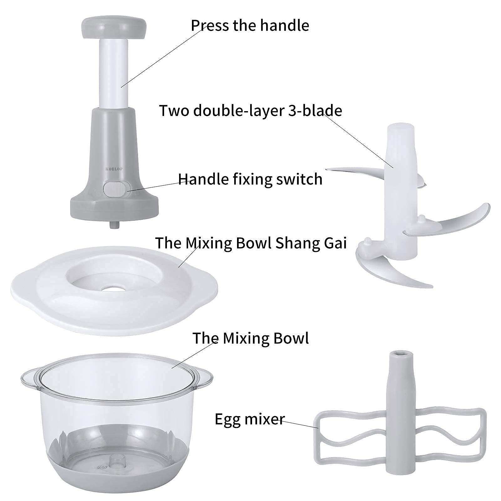 koelop Food Chopper with 1.8L Powerful Manual Food Chopper Handheld