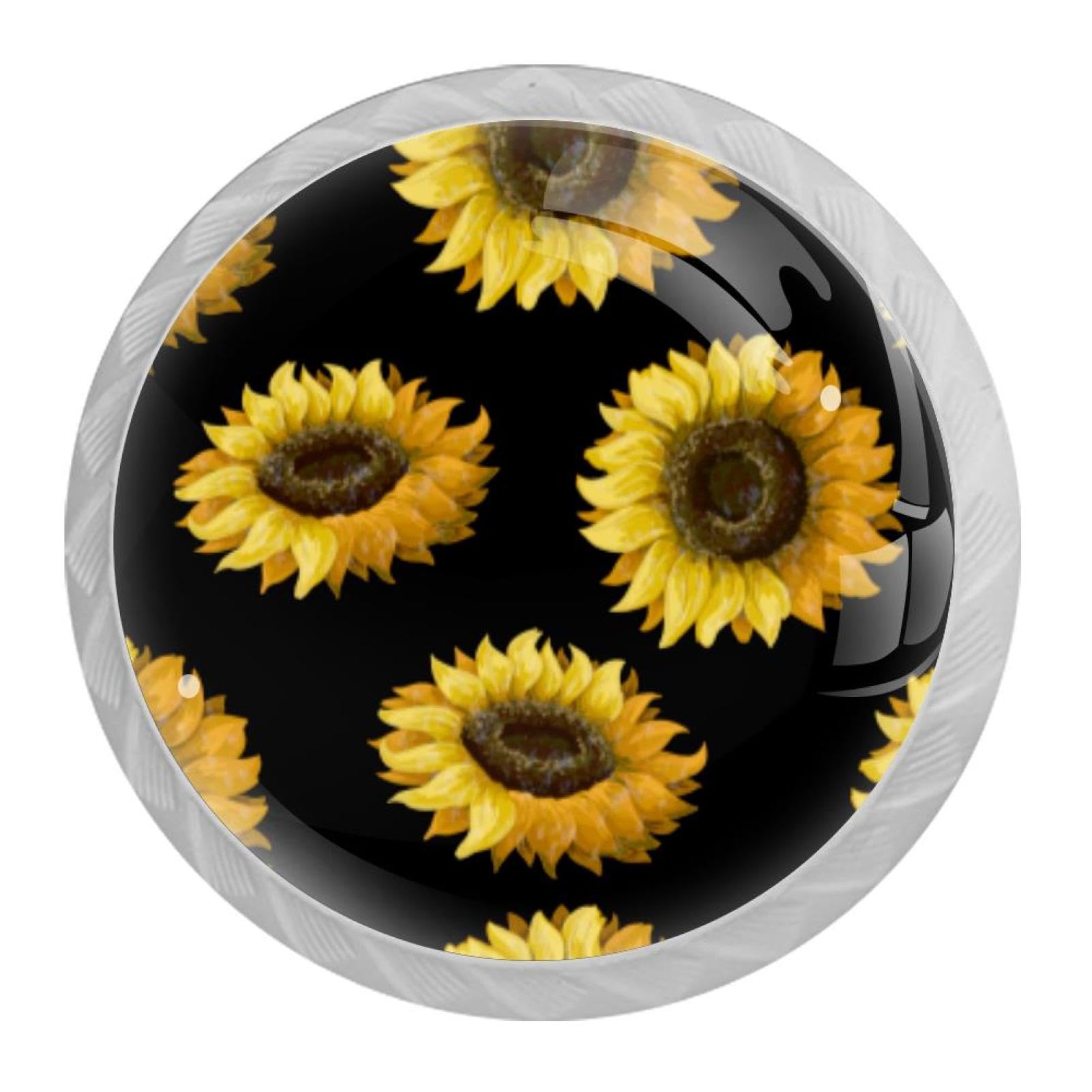 Tqmspg 4 Pieces Drawer Pulls Sunflowers Pattern Door Knobs Dresser Handles for Kitchen Wardrobe Cupboard Hardware Furniture