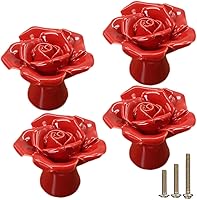 Vista 10 de Paquete de 4 pomos de cerámica rosa, tiradores vintage de cerámica con flores rosas, manijas de armario de cocina, tocador, tocador con 3 tornillos