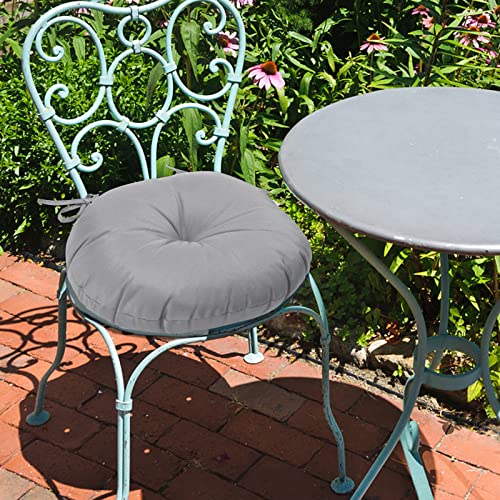 Gueglsa Outdoor Tufted Round Cushions 18 Inch, Waterproof Bistro Chair Cushions 18"X18"X4", Circular Seat Pads With Ties For Patio Garden Footstool Papasan Chair, Set Of 2, Grey #TOP4
