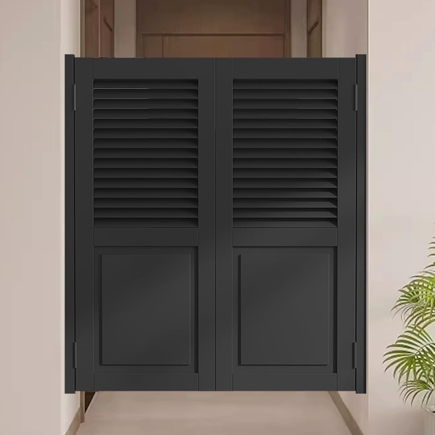 Saloon Doors Swinging Cowboy Style, Auto Close Commercial Swinging Doors Cafe Door, Interior Solid Wood Barn Door for Porch Entrance Counter Bar(Black,W70xH90cm/27.5" x35.4)