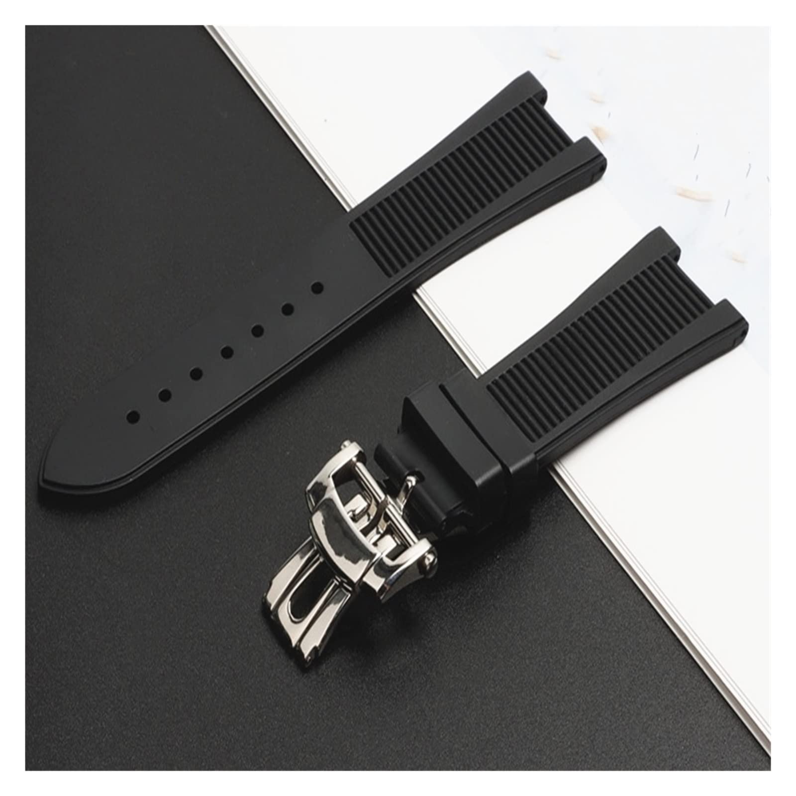 Bracelet de montre en caoutchouc et silicone de 25 mm avec boucle pliante compatible avec le bracelet PHILIPPE de la série Nautilus 5711/5712