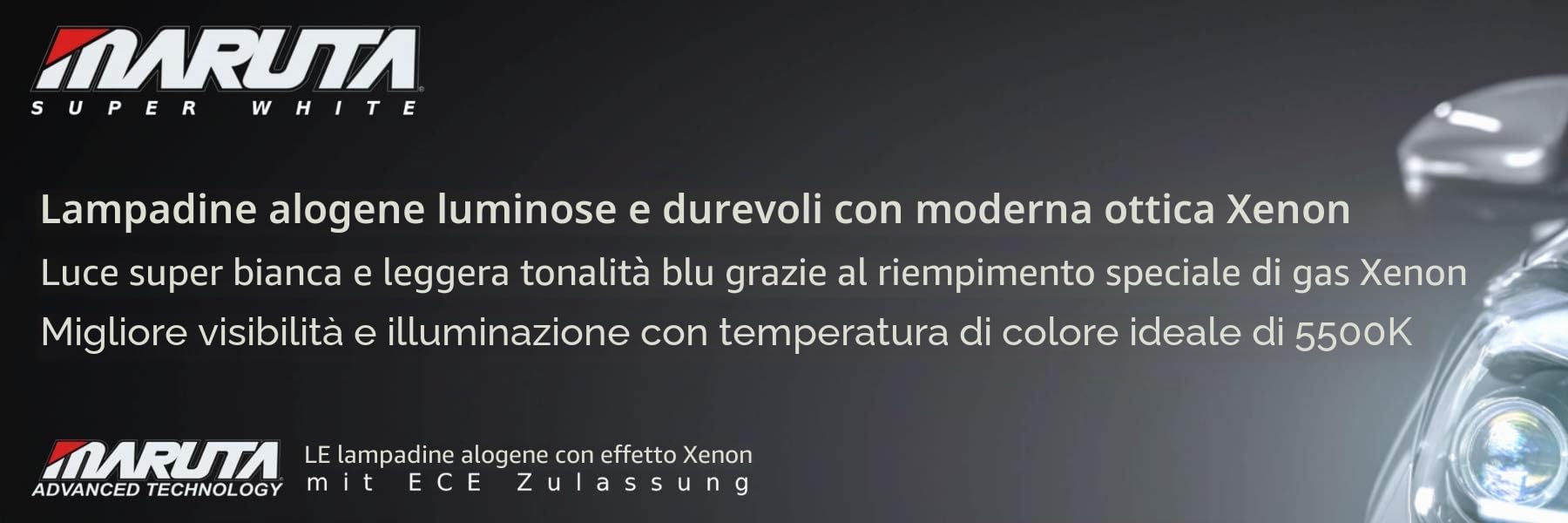 MARUTA Super White H15 - Lampadina alogena da 55/15 W, per abbaglianti e luci di marcia diurna, effetto xeno 5500 K, resistente allo xeno, vetro al quarzo, omologata ECE