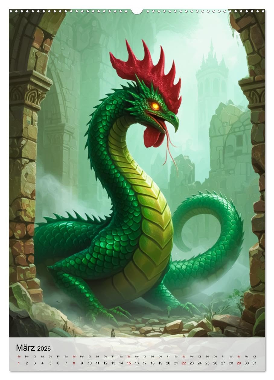 Mythische Bestien – Dunkle Legenden (hochwertiger Premium Wandkalender 2026 DIN A2 hoch), Kunstdruck in Hochglanz: Legendäre Bestien jeden Monat in dunkler Illustration. (CALVENDO Kunst)