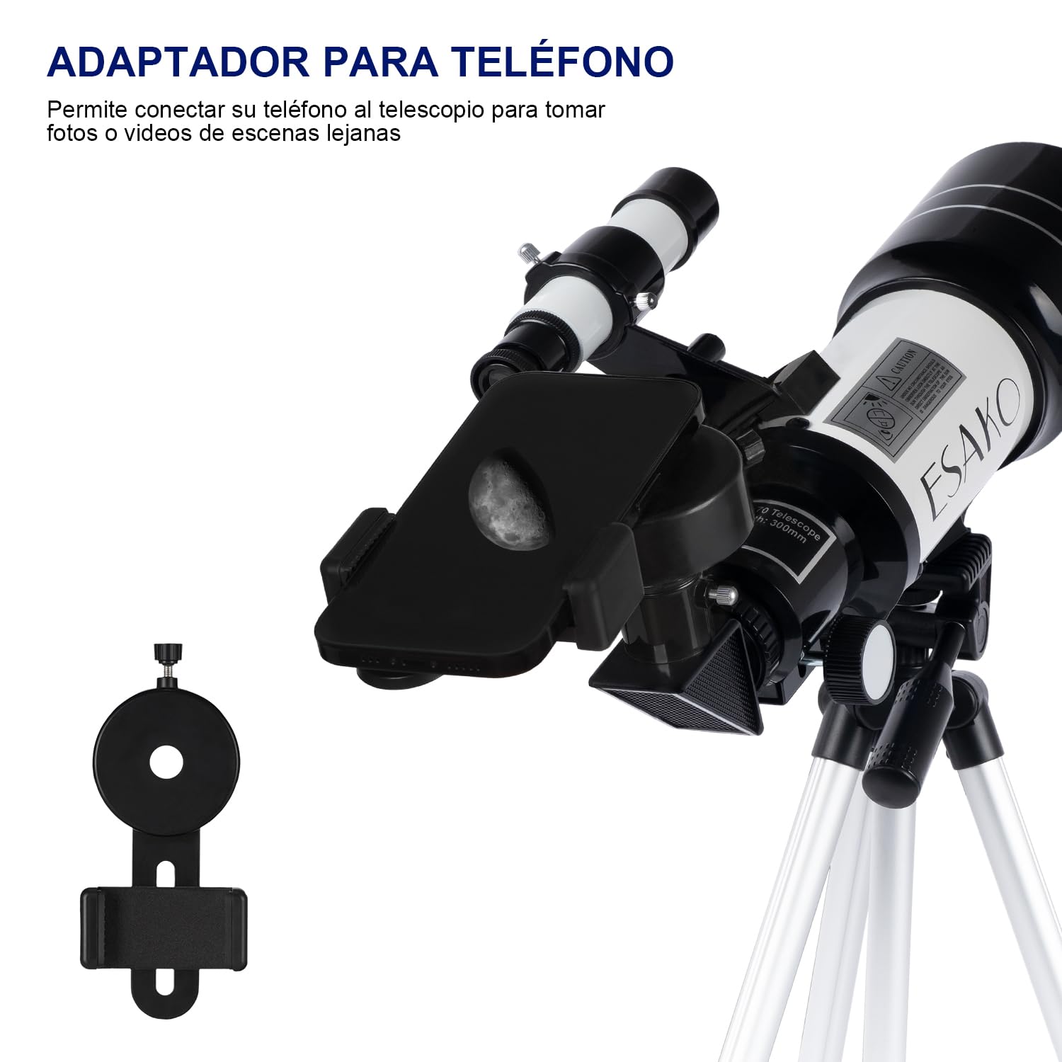 ESAKO Telescopio para Niños y Principiantes, Telescopio Refractor Astronómico Portátil con Apertura de 70 mm con 3 Oculares, Adaptador de Teléfono, Trípode Ajustable en Altura