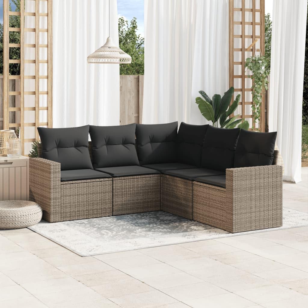 vidaXL Garten Sofa Garnitur 5-TLG., Gartenmöbel Set mit Kissen Stauraum, Sitzgruppe für Garten Terrasse, Modular Gartensofa Lounge, Grau Poly Rattan