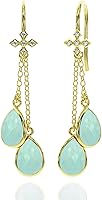Vista 1 de Aretes largos de oro vermeil de 18 quilates para mujer, cadena de cable de cristal, delicada piedra natal, joyería hipoalergénica para regalos