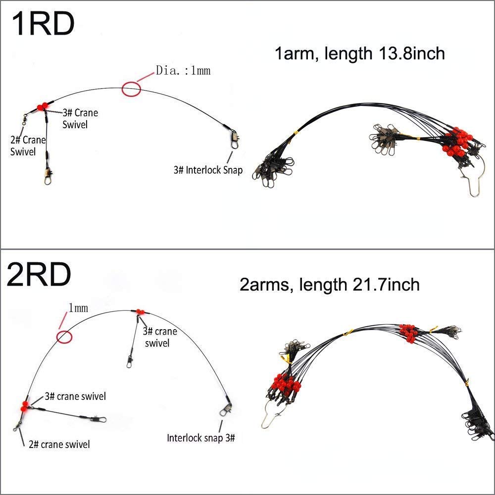 12pcs/Set Stainless Steel Wire Leaders Fishing Rigs with Swivel Snaps Beads High-Strength Fishing Wire Rigs Fishing Trace Lures Steel Wire Leader Spinner Fishing Line Tackle (Black, 13.8 INCH (1 Arm)) - Image 4