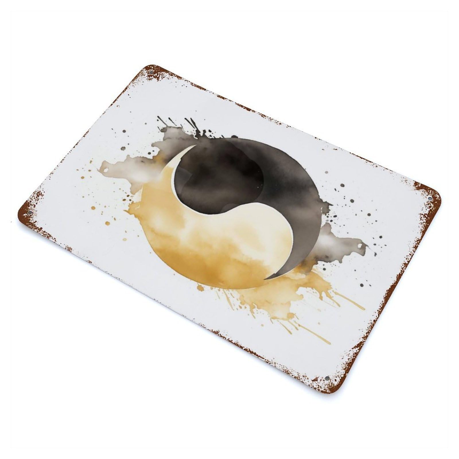 A Yin And Yang Watercolor Vintage Wall Sign 11.8"x7.9", Rust Effect Metal Decor for Living Room, Hallway And Home Decor