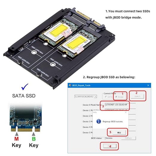 Cablecc Dual NGFF B+M Key M.2 SSD a Enclosure SATA 2.5 pulg. miniatura 6