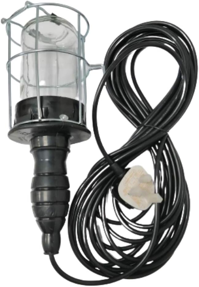 Royal Apex Portable Working Hand Lamp With Glass/Cable/E27 & 13A 3Pin Plug For Garage Camping Etc... (5MTR Cable)