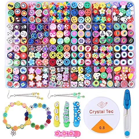 Polymer Clay Beads Clay Charms, Cute Flower Beads Fruit Clay Beads Kids Crafts Bracelet Beads 24 Styles Preppy Beads for Bracelets Necklace Earring Making Clay Beads Kits with Accessories(480 PCS) Cover