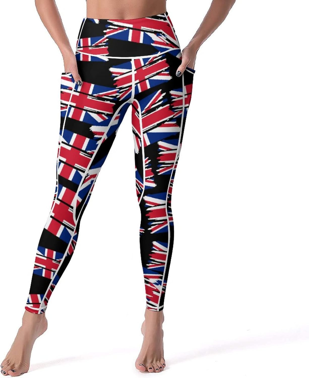 British Flag Women's High Waisted Yoga Pants with Pocket Workout Leggings
