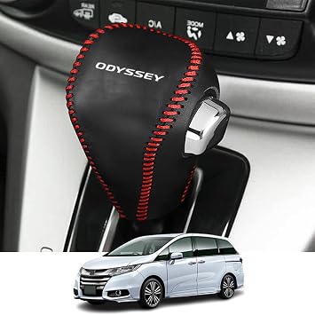 Honda-specific genuine leather material shift knob cover interior custom parts, accessories, scratch prevention, easy installation, vehicle-specific design black red stitching, compatible