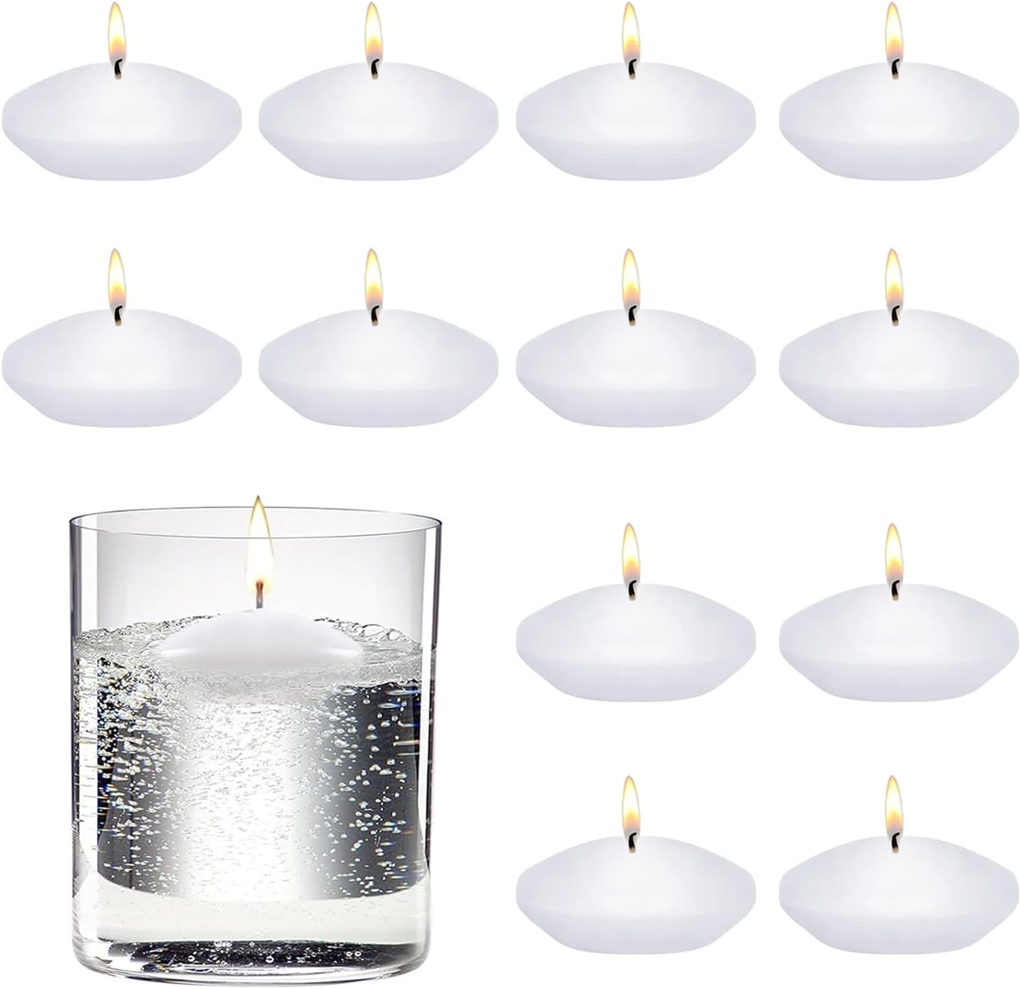 12 Pcs Floating Candles, 1.5 Inch Floating Candles Water Small Round Candle White Candle for Wedding Christmas Table Centrepiece Christmas Table Decoration